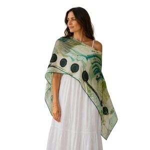 Loredano Silk Scarf Large Square Abstract Green Teal Yellow Made in Italy 34x34